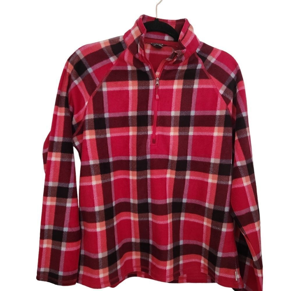 NWOT Eddie Bauer Womens Plaid Fleece Pullover Top Partial Front Zip Size  Large
